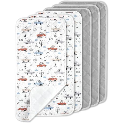 Waterproof Changing Pad Liners Washable 6 Pack, Reusable Cloth Diaper Liners, 13"x 27", Cars