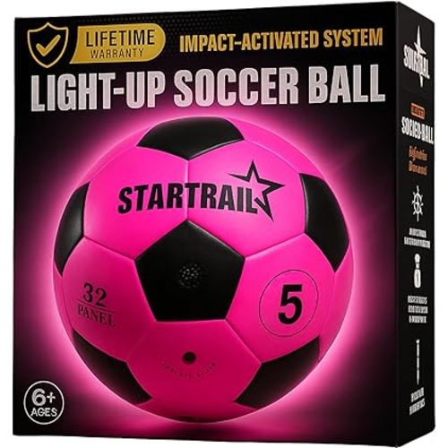 Glow in the Dark Soccer Ball | Sports Gift for Girls Ages 6-15 | LED Light-Up Ball with 3 Extra Batteries and Pump | Pre-Installed Batteries | Size 5 | Indoor & Outdoor Fun Gift for Kids & Teens 8-15