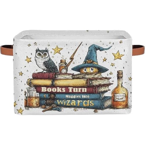 Basket for Books - Rectangle Collapsible Kids Storage Bin Organizer with Handles for Home Shelf Toddler Kindergarten, Books Turn Muggles Into Wizards
