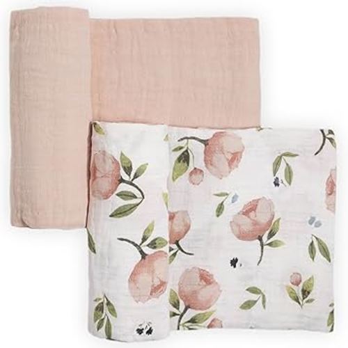 Little Unicorn 100% Natural Organic Cotton Muslin Swaddle Blanket 2 Pack | Giftable Set of 2 swaddles (Watercolor Floret)