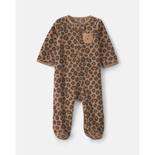 Baby Girl Leopard Fleece 2-Way Zip Sleep & Play Pajamas - Brown | Carter's