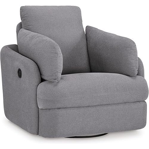 Signature Design by Ashley Modmax Contemporary Indoor Upholstered Press-Back Rocker Swivel Glider Recliner with Hidden Storages, Light Gray