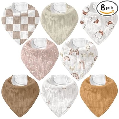 Muslin Baby Bibs 8 Pack, Baby Bandana Drool Bib for Drooling and Teething, Cotton Soft Absorbent for Girls Boys Good Night