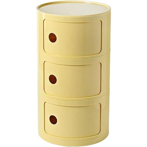 Round Nightstand with Drawers, Round Bedside Table 2/3/4 Tier Plastic Nightstand Storage, RoundStorage Cabinet with Sliding Door, Modern End Table Side Table, for Living Room, Bedroom, Bathroom
