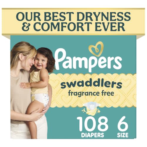 Swaddlers Diapers, Size 6 (23-44 lbs), 108 Count, Absorbent, Keeps Baby Dry and Comfortable, Pediatrician Recommended Skin Safe Disposable Baby Diaper
