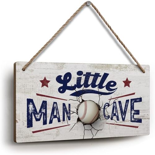 YZEXEZY Baseball Decor for Boys Room-Little Man Cave Sign 6"x12" Sports Decor Hanging Plaque for Boys Bedroom Playroom Classroom Nursery Baseball Lover