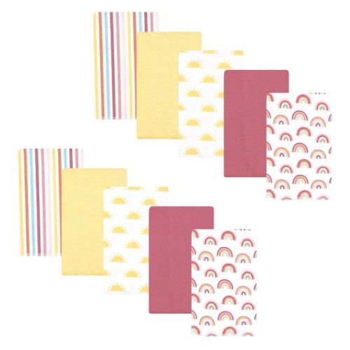 Hudson Baby Girls Cotton Poly Flannel Burp Cloths 10-Pack, Sunshine And Rainbows, One Size