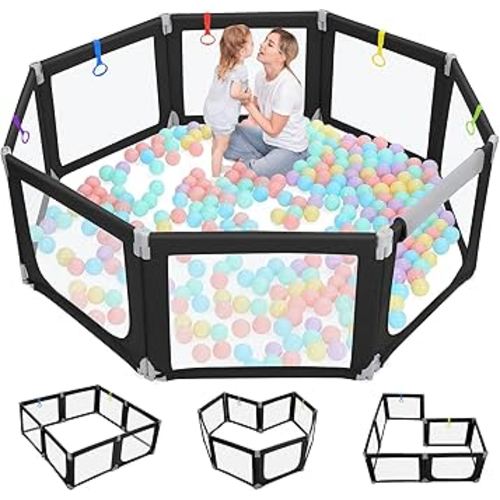 Dripex Foldable Playpen for Babies and Toddlers, 71"×69" Extra Large Baby Playpen, Indoor & Outdoor Safety Gate Collapsible Play Pen, Baby Fence Play Area with Visible Mesh, Black