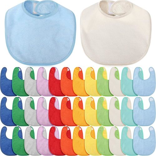 Jeyiour 36 Pcs Baby Bibs Bulk Terry Cotton Teething Bibs Baby Shower Gifts Newborn Infant Bibs Washable Absorbent Baby Drooling Bibs with Adjustable Hook and Loop Closure for Boys Girls, 12 Colors