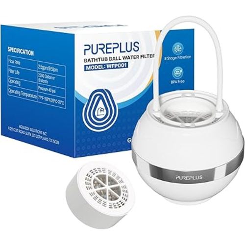 PUREPLUS Bathtub Bath Water Filter for Tub,8 Stages Kinder Bath Filter,2500 Gallons Advanced KDF Filtration,Reduces Chlorine & Heavy Metals,Removes Contaminants for Softer Skin and Hair,1shell 1filter