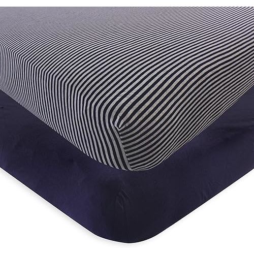 Touched by Nature Unisex Baby and Toddler Organic Cotton Crib Sheet, Navy Heather Gray, One Size