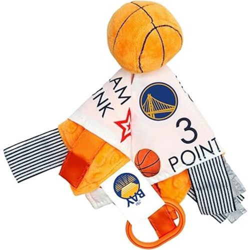 The Learning Lovey Goldenstate Warriors Baby Tag Toy - NBA Basketball - Baby Sensory Crinkle Toys - Soft & Safe - Ideal Baby Stroller Toy - BPA Free w/Stroller Clip