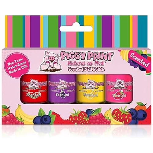 PIGGY PAINT Scented 100% Non-toxic Girls Nail Polish - Safe, Chemical Free Low Odor for Kids, 4 Pack Kit (Scented Silly Unicorns)