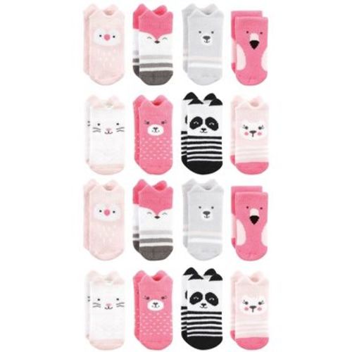 Hudson Baby Cotton Rich Baby Terry Socks 16-Pack, Pink Animals, 6-12 Months