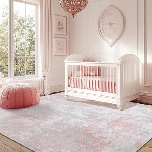 RELEANY Washable 6'x9' Abstract Area Rug for Living Room Gray Pink