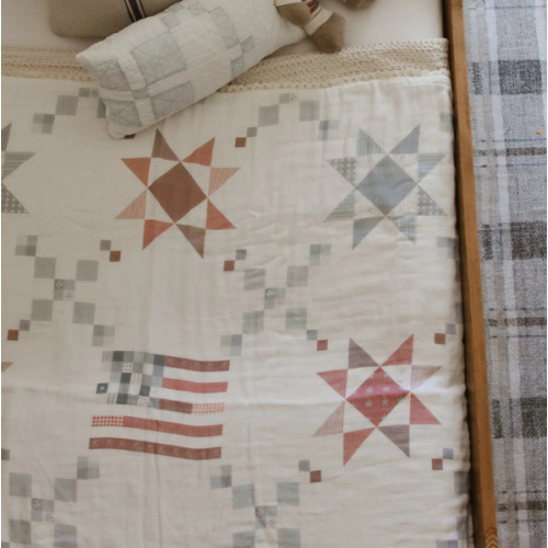 Vintage American Flag QUILTED 6 Layer Gauze Blanket