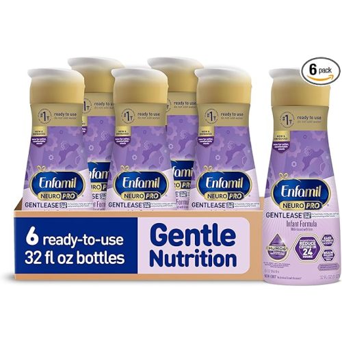 Enfamil NeuroPro Gentlease Ready-to-Feed with Smaller Proteins for Easy Digestion, Brain Supporting DHA, Prebiotic, HuMO6* Blend, Baby Formula for easing Fussiness, Crying, Gas, Spit-up in 24hrs, 32 Fl Oz,Liquid, Pack of 6
