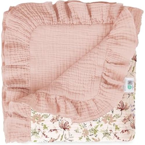 lulumoon Muslin Baby Blanket for Girls: 100% Cotton Ruffle Swaddle Blanket