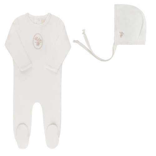 Footie + Bonnet - 3 Months, Ivory/Rose Gold