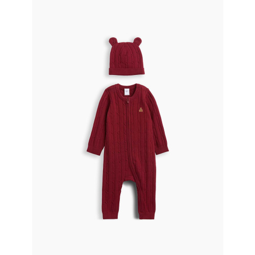 Baby Cable-Knit Hat & Sweater One-Piece Set