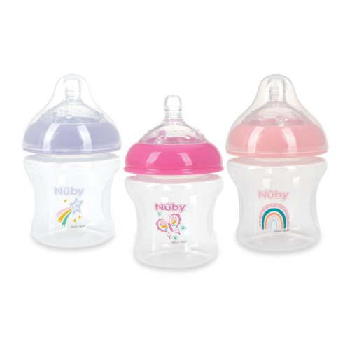 Nuby 3-Pack Infant Baby Bottles, BPA-Free, Silicone Slow Flow Nipples, Anti-Colic, 6oz