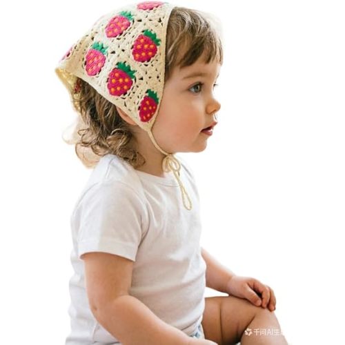 Retro Crochet Handwoven Headband, Sweet Hair Headscarf Floral Headwrap Accessories Knitted Scarves Tie for Women Girls.(FD137-Crochet Beige)