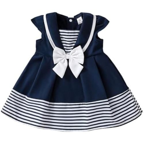 Baby Toddler Girl's Nautical Dress Cap Sleeve Sailor Uniform Dress for Girl 6M-3 Years