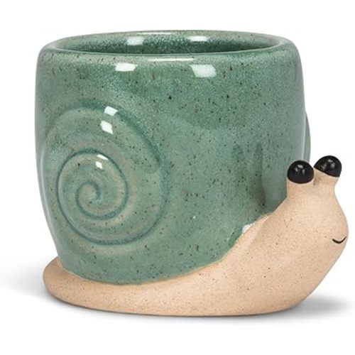 Abbott Collection Stoneware Snail Planter - Turquoise, Mini (2.5" H)