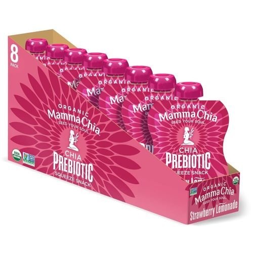 Mamma Chia Organic Prebiotic Squeeze Snack, Strawberry Lemonade, 16- 3.5 Ounce , Fiber-Rich Prebiotic Gut Support, USDA Organic, Non-GMO, Vegan, Gluten Free (Pack of 16)