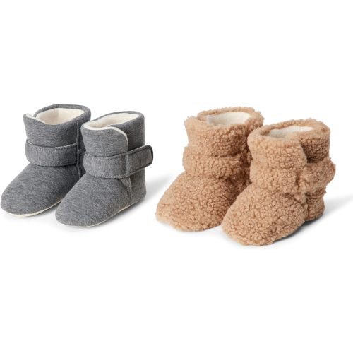 Amazon Essentials Unisex Babies' Soft Hook & Loop Booties, Infant Cot Shoes, Stay on Infant Slipper Socks with Grippers, Pack of 2