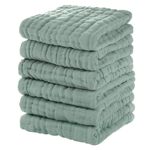 Muslin Baby Washcloths 6 Pack, 100% Cotton Wash Cloths for Babies, Large 12''X12'' Burp Cloths Absorbent and Soft for Newborn Infants Kids Boys Girls - Dark Green