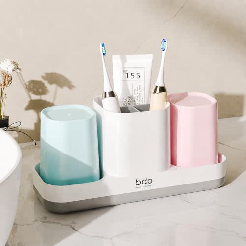 Bathroom Toothbrush Holder Set with Two Toothbrush Cups, Electric Toothbrush Holders, Toothbrush and Toothpaste Holder, Toothbrush Organizer, Bathroom Accessories Countertop Vanity Organizer