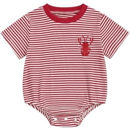 Newborn Baby Boy Girl Clothes Embroidery Stripe Bubble Romper Short Sleeve Waffle Bodysuit Tops Summer Outfit