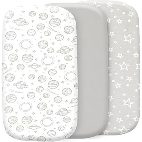 Bassinet Sheets Boy and Girl– 3-Pack Soft Fitted Bassinet Sheets, Organic Cotton, Breathable & Cozy, Fits 32x16x4 Inch Rectangle, Oval & Hourglass Mattresses (Grey)
