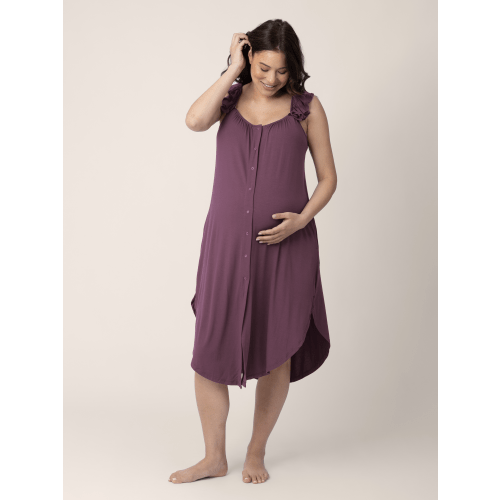 Ruffle Strap Labor & Delivery Gown | Burgundy Plum - Kindred Bravely