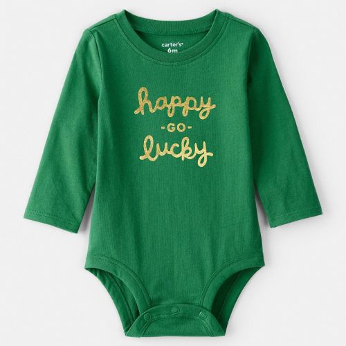 Baby Carter's "Happy Go Lucky" Long Sleeve Graphic Bodysuit. 6 mo