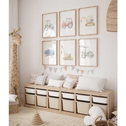 Construction Truck Prints: Watercolor Kids Room Wall Art (Set of 6)