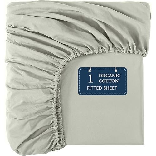 Lane Linen 100% Organic Cotton Full Size Fitted Sheet Only (54"x75") - Super Soft 100% Cotton Full Fitted Sheet - Lightweight & Durable Cotton Bed Sheet - Mineral