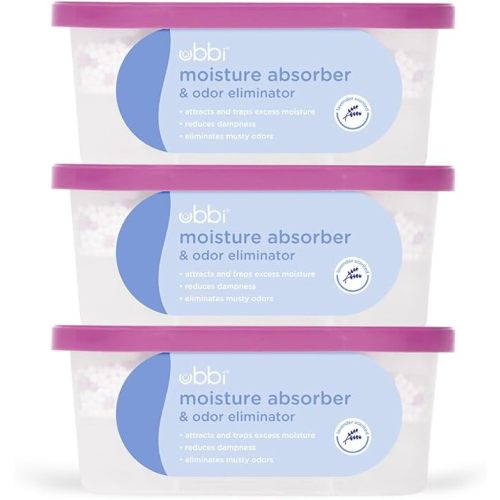 Ubbi Moisture Absorber & Odor Eliminator Tub, 3-Pack | Attracts & Traps Excess Moisture, Reduce Dampness, Lavender Scented