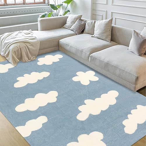 USTIDE 4 x6 Blue Sky White Cloud Area Rug Super Soft Fluffy Kids Rug Machine Washable Non Slip Carpet Floor Mat for Bedroom Living Room Nursery Girls Boys Room Decor