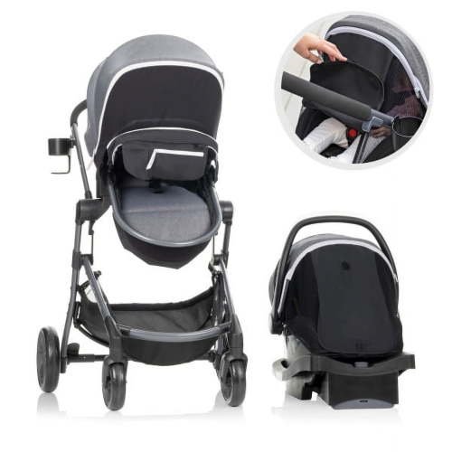 Evenflo Pivot Vizor Baby Travel System with LiteMax Car Seat, Unisex, Chasse Black