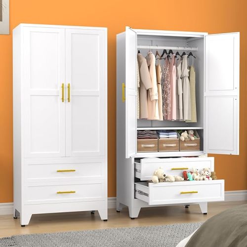 Metal Armoire Wardrobe Closet, 71 "Metal Clothing Storage Cabinet