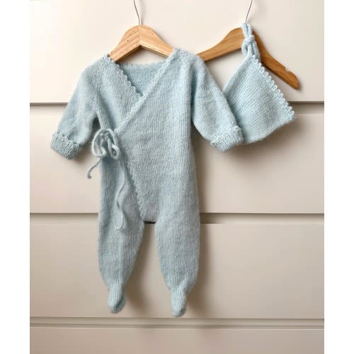 Hand Knitted Alpaca Wool Knit Baby Outfit: Jumpsuit & Bonnet