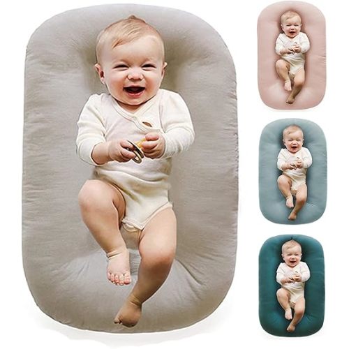 Baby Lounger 0-24 Months 100% Cotton-Snuggle Cozy Me Lounger,Soft & Breathable Baby Lounger for Newborn Play Mat,Infant Babies Essentials Gifts,Apricot(Lounger Cover Included)