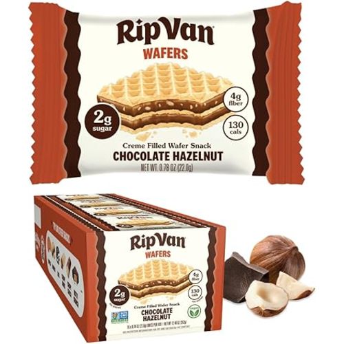 Rip Van Chocolate Hazelnut Wafer Cookies, Keto, Non-GMO, Healthy Snacks, Low Carb & Low Sugar (2g), Low Calorie, Vegan, 16 Count