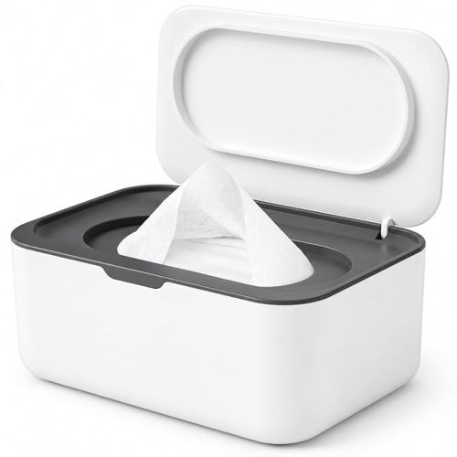 Wipes Dispenser, Wipe Holder for Baby & Adult, Seposeve Refillable Baby Wipe Container, Keeps Wipes Clean. Non-Slip, Easy Pull Wipes Pouch Case, Grey