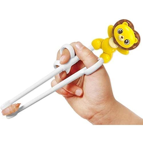 Edison Friends Chopsticks, Training Chopsticks, Learning, Beginner, Brain Training, Practice, Korean Food, Japanese Sushi, 1 Step to Learn Chopstick, Right Handed - Made in Korea (Lion)