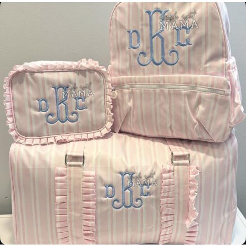 Monogrammed Pink Stripe Luggage Set: Personalized Girls Travel