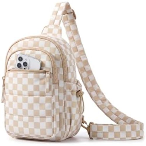 BAGSMART Small Sling Bag for Women, Puffer Crossbody Bag Purses Hobo Handbag Fanny Packs for Travel Hiking, Checkered