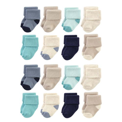Hudson Baby Cotton Rich Baby Terry Socks 16-Pack, Navy Taupe, 0-6 Months